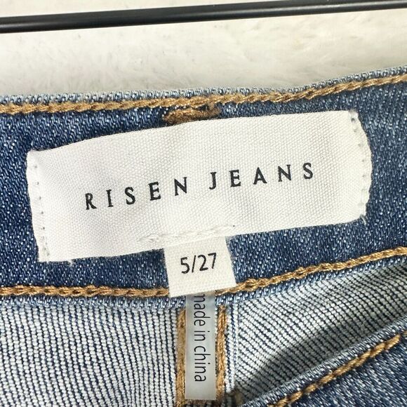 Risen Jeans High Rise Boyfriend Distressed Ankle Size 5/27 Raw Hem Stretch - Picture 7 of 9